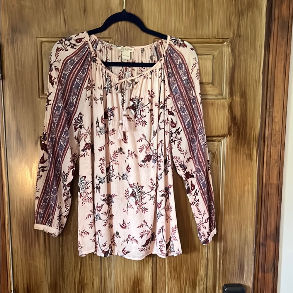 Lucky Brand Cream Tie Front Relaxed Blouse